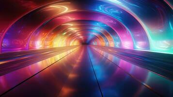 3D rendering, neon ultraviolet square portal, glow lines, tunnel, walkway, purple, arch, laser show. photo