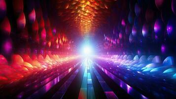 3D rendering, neon ultraviolet square portal, glow lines, tunnel, walkway, purple, arch, laser show. photo