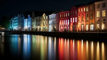 High angle view of Dusseldorf Festival Night view along the river photo