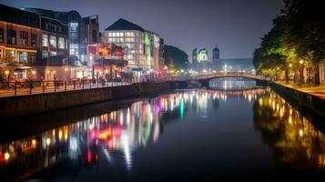 High angle view of Dusseldorf Festival Night view along the river photo