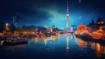 High angle view of Dusseldorf Festival Night view along the river photo
