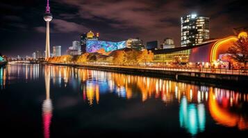 High angle view of Dusseldorf Festival Night view along the river photo
