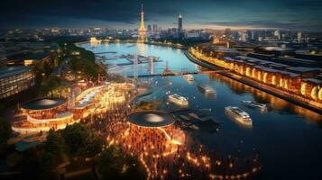 High angle view of Dusseldorf Festival Night view along the river photo