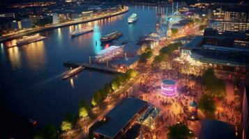 High angle view of Dusseldorf Festival Night view along the river photo