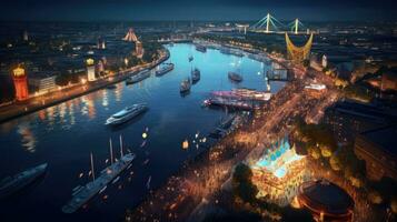 High angle view of Dusseldorf Festival Night view along the river photo