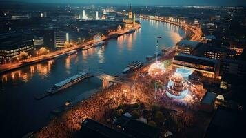 High angle view of Dusseldorf Festival Night view along the river photo