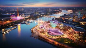 High angle view of Dusseldorf Festival Night view along the river photo