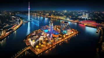 High angle view of Dusseldorf Festival Night view along the river photo