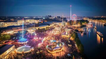 High angle view of Dusseldorf Festival Night view along the river photo