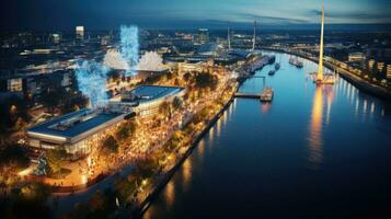 High angle view of Dusseldorf Festival Night view along the river photo