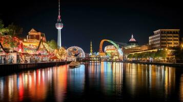 High angle view of Dusseldorf Festival Night view along the river photo