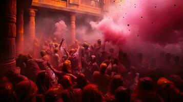 People celebrate colorful Holi festival in India, annual tourism colors, India photo