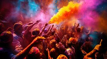 People celebrate colorful Holi festival in India, annual tourism colors, India photo