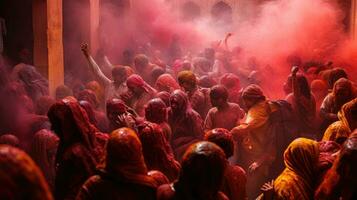 People celebrate colorful Holi festival in India, annual tourism colors, India photo