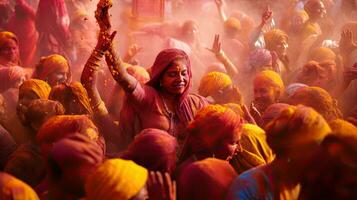 People celebrate colorful Holi festival in India, annual tourism colors, India photo