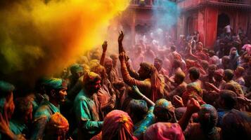 personas celebrar vistoso holi festival en India, anual turismo colores, India foto