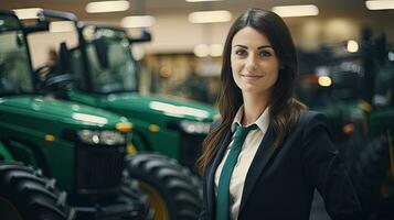 hembra tractor vendedor soportes en sala de exposición y garantías de repuesto partes y Servicio de agrícola maquinaria. foto