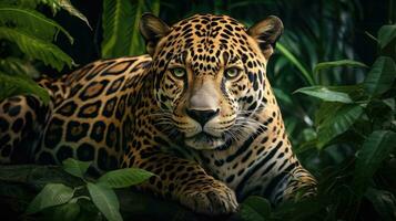 Jaguar in the forest Attractive image of a powerful hunter jaguar photo