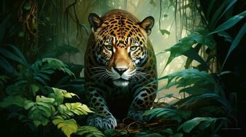 Jaguar in the forest Attractive image of a powerful hunter jaguar photo