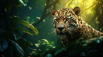 Jaguar in the forest Attractive image of a powerful hunter jaguar photo