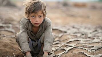 Asian children living in poverty and drought photo