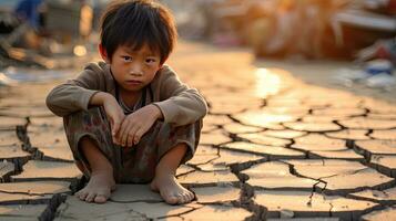 asiático niños vivo en pobreza y sequía foto