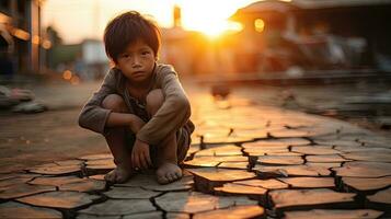 Asian children living in poverty and drought photo