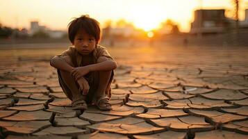 Asian children living in poverty and drought photo