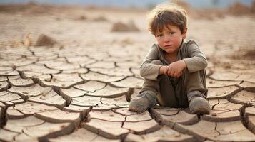 Asian children living in poverty and drought photo