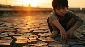 Asian children living in poverty and drought photo