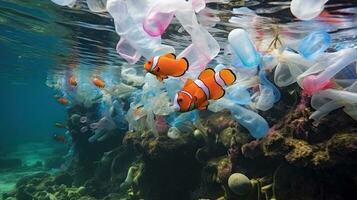 The coral reef is beautiful with sea anemones and clown fish photo