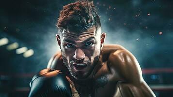 Close-up of a professional boxer fighting in a boxing ring. photo