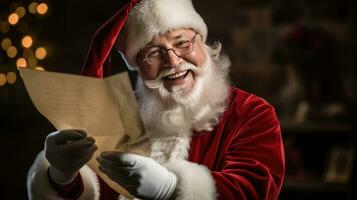 Santa Claus holds a message of happiness Looking at the camera, smiling happily photo