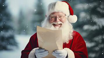 Santa Claus holds a message of happiness Looking at the camera, smiling happily photo