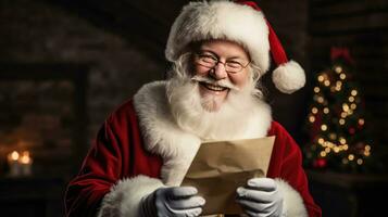 Santa Claus holds a message of happiness Looking at the camera, smiling happily photo