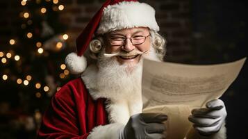 Santa Claus holds a message of happiness Looking at the camera, smiling happily photo