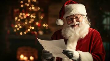 Santa Claus holds a message of happiness Looking at the camera, smiling happily photo