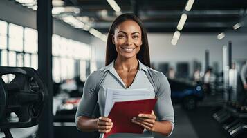 Best female salesperson at consultant, dealer or manager in elegant suit with sales work manual. photo