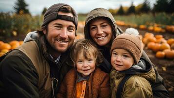 Hayride through a pumpkin patch with family photo