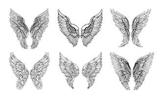 Wings SET sketch hand drawn in doodle style Vector illustration