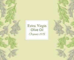 Background design for olive products. Simple linear style olive branch background. Composition with olives and typography vector