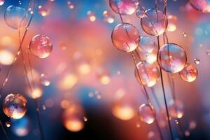 Bubbles background, bokeh light pink and blue. AI generative photo
