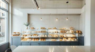 3d render bread cafe interior to sell pastry and cake photo