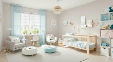minimalist kids room with beige wall photo