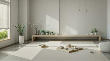 3d render minimalist of japanese room of zen garden photo