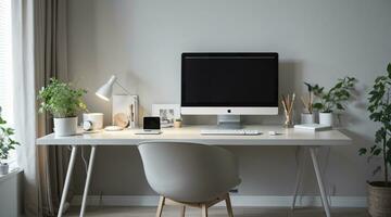 mínimo hogar oficina escritorio preparar con gris neutral colores foto