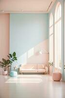 minimalist room interior with simple furniture with pastel tone colors photo