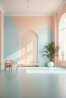 minimalist room interior with simple furniture with pastel tone colors photo