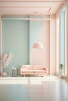 minimalist room interior with simple furniture with pastel tone colors photo