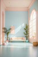 minimalist room interior with simple furniture with pastel tone colors photo